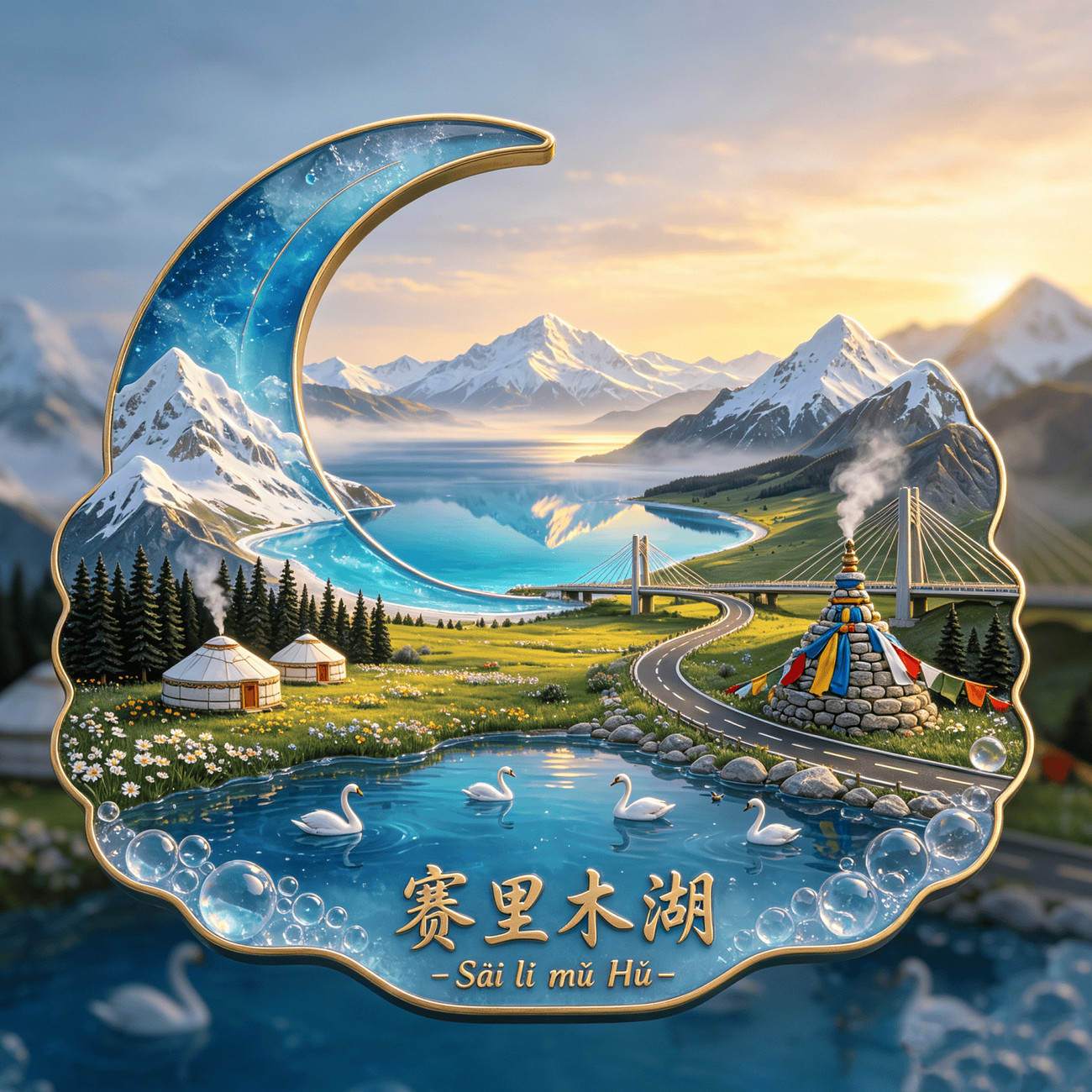 新疆赛里木湖金属文创冰箱贴