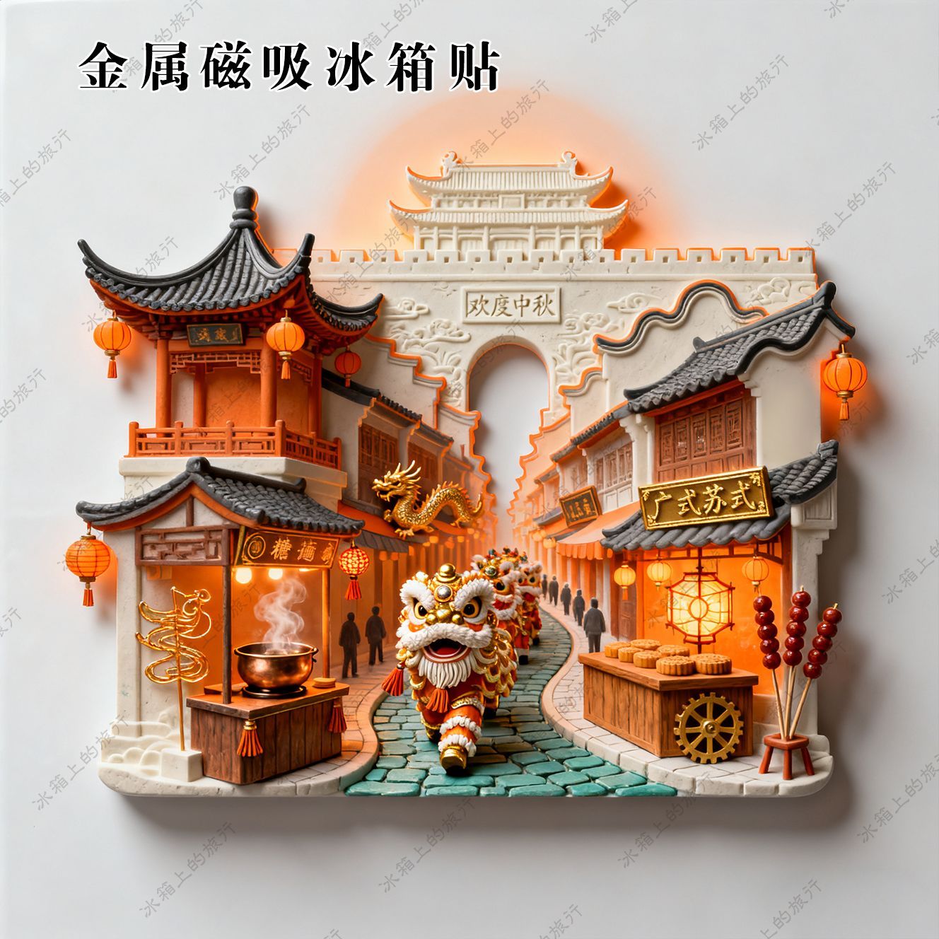 欢度中秋经典文化中国传统节日喜庆创意金属磁吸冰箱贴礼物送朋友