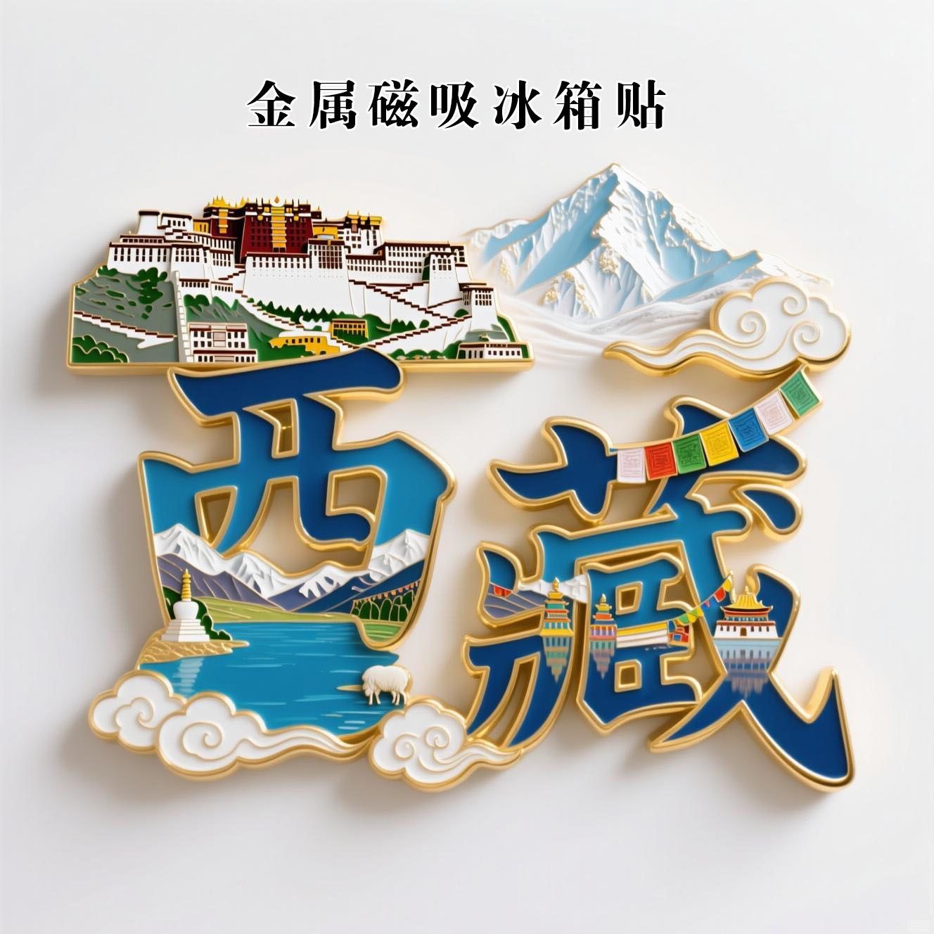 西藏字体金属磁吸冰箱贴拉