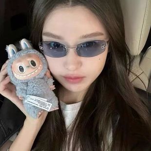 Jennie同款墨镜欧美辣妹风无边框蓝色太阳眼镜y2k高级感中古女潮
