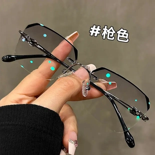 高颜值超轻纯钛无边框近视眼镜男可配度数商务男款 潮 网红高档时尚