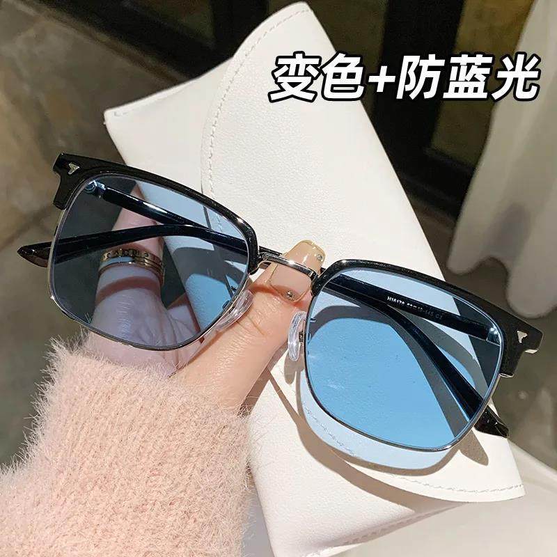 台州眼感光变色近视眼镜男款痞帅配近视平光镜半框眼镜框大框护眼