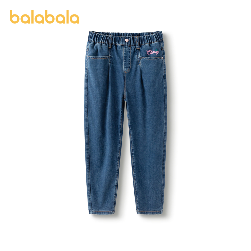 巴拉巴拉童装女童裤子冬装中大童牛仔长裤儿童萝卜裤甜美印花时尚