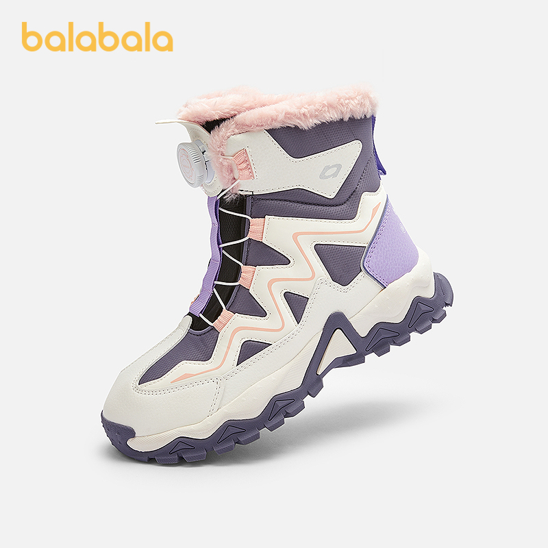 巴拉巴拉童鞋儿童运动靴女童加绒保暖儿童运动鞋冬防滑靴子旋钮扣
