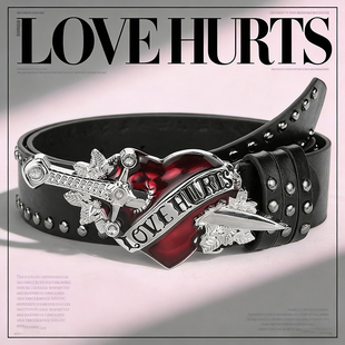 欧美复古一箭穿心铆钉腰带女朋克Y2K小众设计PU皮带百搭风格