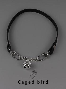 笼中鸟铃铛项圈女带链子黑色颈男锁骨链颈环甜辣妹脖颈链脖choker