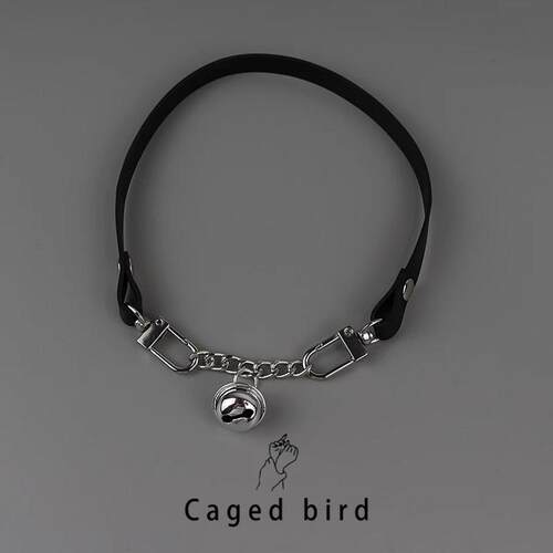 笼中鸟铃铛项圈女带链子黑色颈男锁骨链颈环甜辣妹脖颈链脖choker