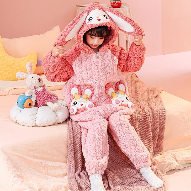 连体睡衣女童秋冬季珊瑚绒加厚保暖防踢防着凉儿童睡衣男童睡袋冬