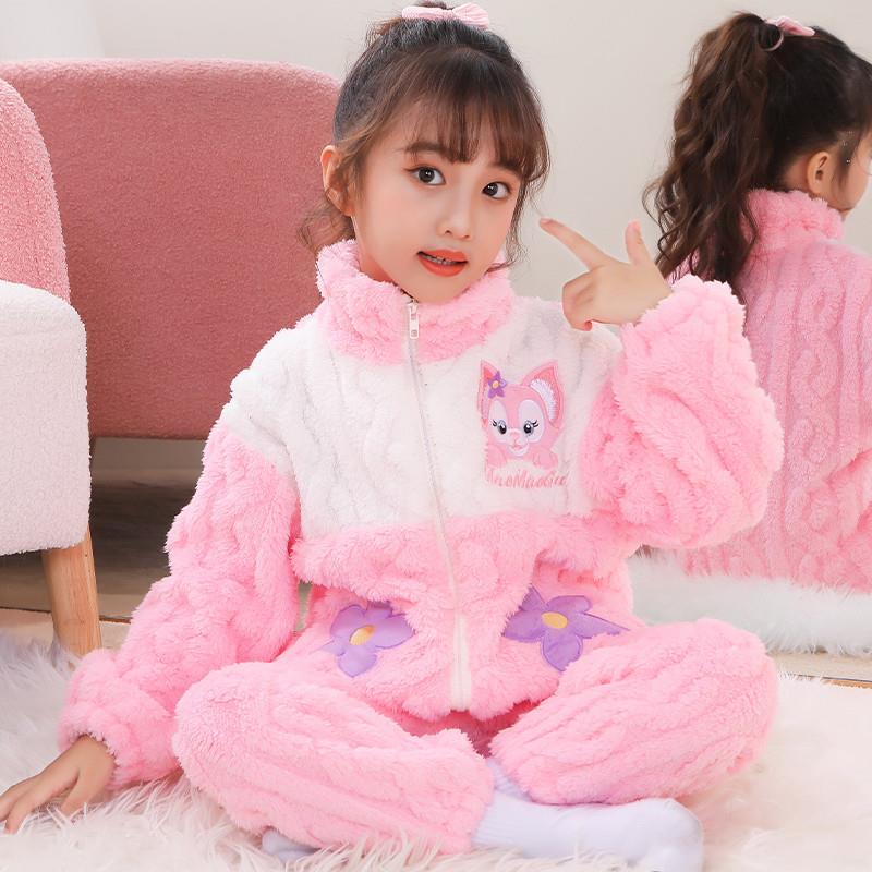 儿童睡衣女冬季加厚珊瑚绒玲娜贝儿女孩宝宝保暖法兰绒家居服秋天