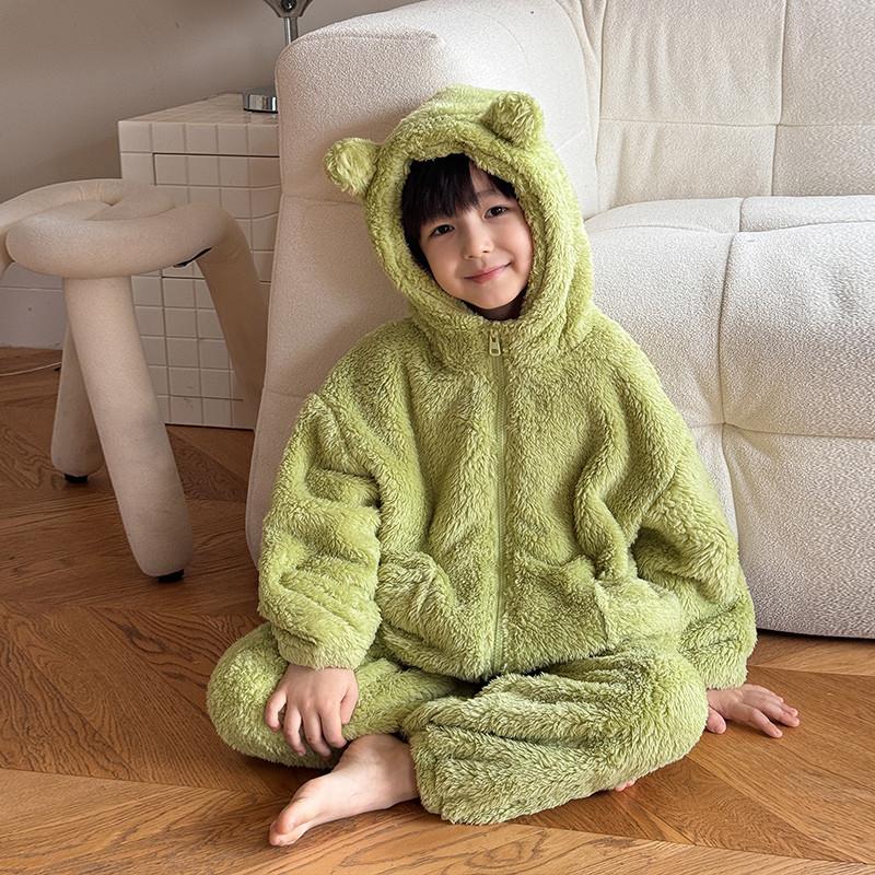 儿童珊瑚绒睡衣男童秋冬款2024新款加厚保暖法兰绒冬季家居服套装