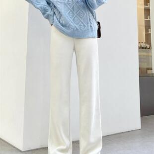 白色阔腿裤女士秋冬新款2023垂褶针织直筒裤宽松羊毛衬里休闲裤雪