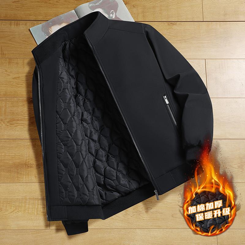 中老年夹克男秋冬季加绒加厚中年加肥加大码立领休闲爸爸加棉外套