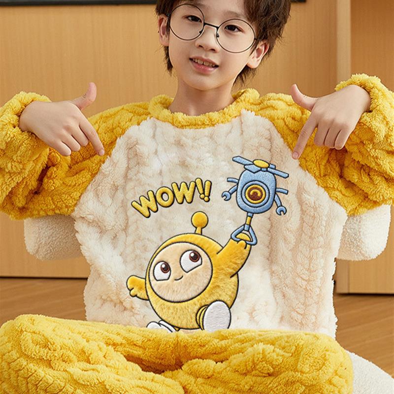 蛋仔派对男童睡衣秋冬季儿童珊瑚绒加厚加绒法兰绒宝宝男孩家居服