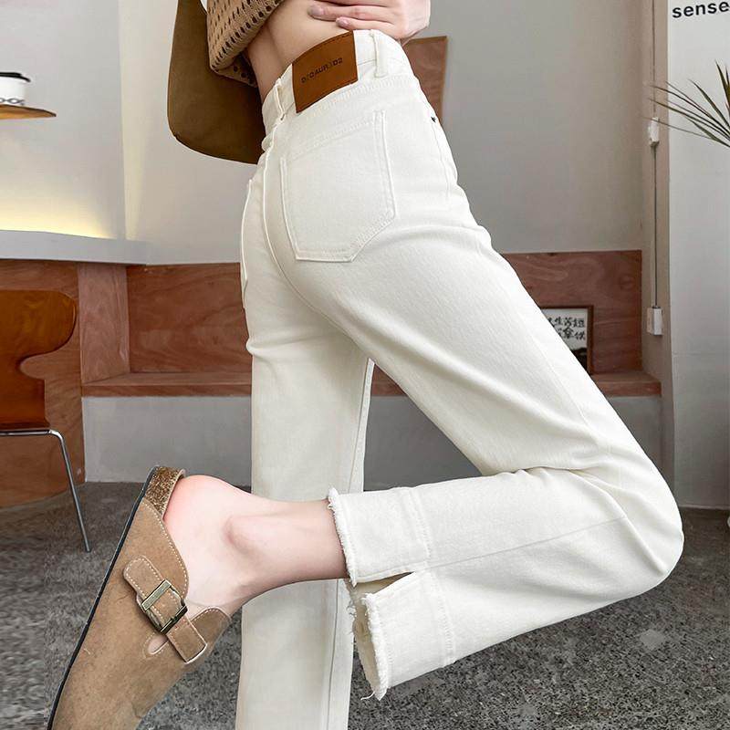 白色窄版烟管牛仔裤女2025年夏季小个子八分九分开 叉毛边法棍裤,女装/女士精品,牛仔裤,淘宝优惠券,粉丝福利购,淘宝优惠卷