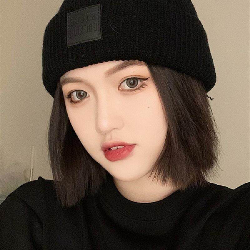 帽子假发一体女时尚针织毛线冷帽自然短发光头全头套百搭休闲秋冬