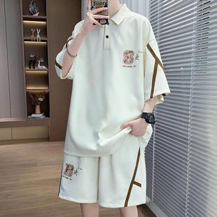 高级感冰丝t恤男生穿搭一整套衣服 polo衫 短袖 男夏季 休闲运动套装