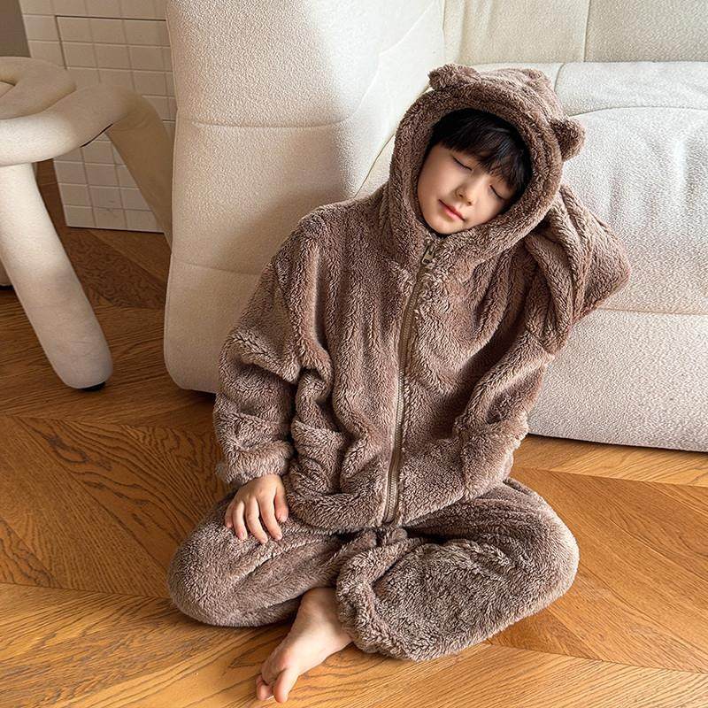 儿童珊瑚绒睡衣男童秋冬款2024新款加厚保暖法兰绒冬季家居服套装