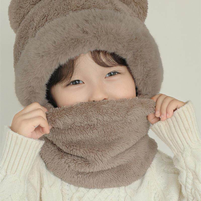 儿童帽子男孩2024新款冬围巾围脖一体秋冬季套头帽女童宝宝护耳帽