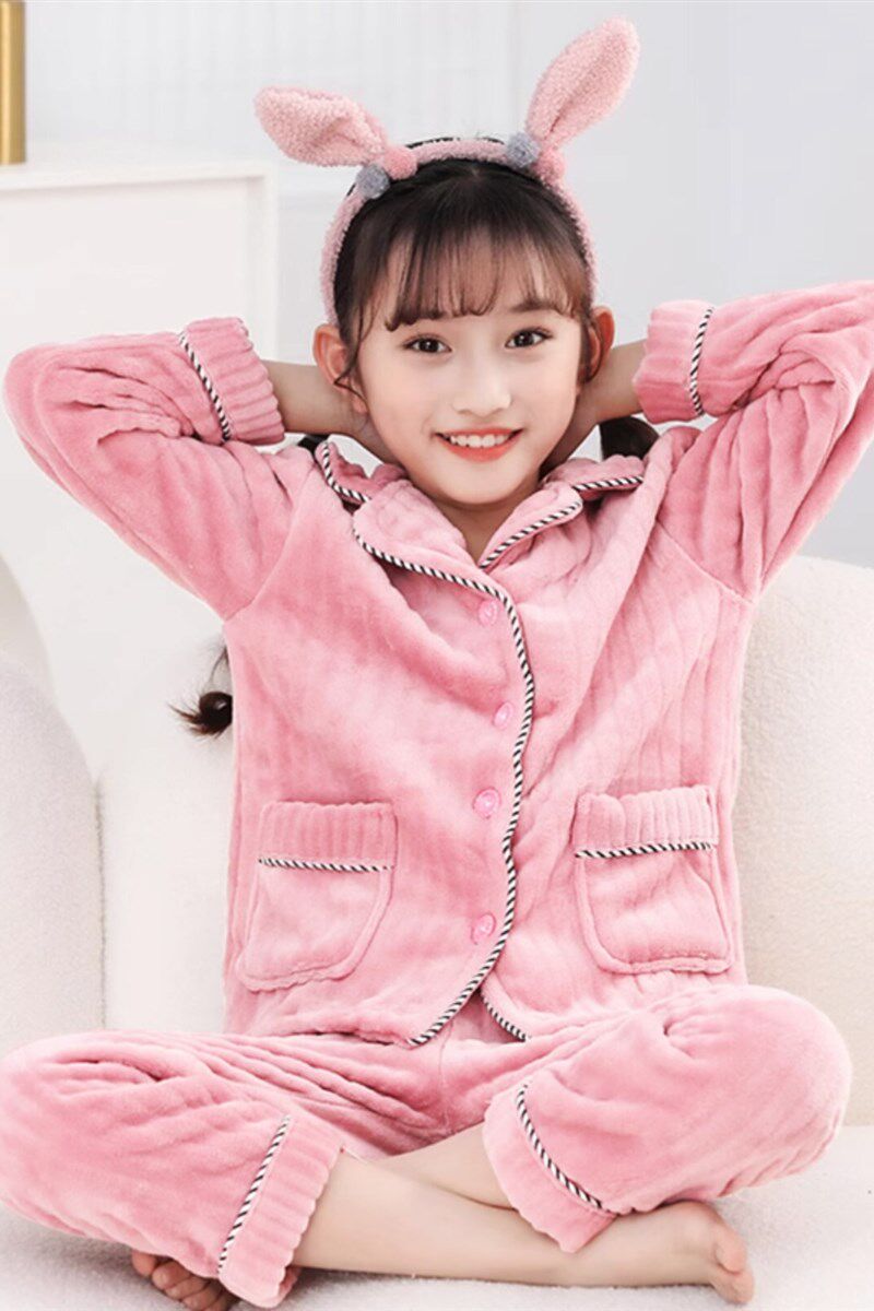 童女秋冬女童法兰绒睡衣加厚中大号男孩家庭珊瑚绒母女套装