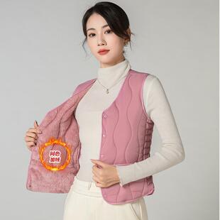 2024秋冬新款加绒加厚羽绒棉马甲女休闲百搭短款保暖坎肩马夹背心