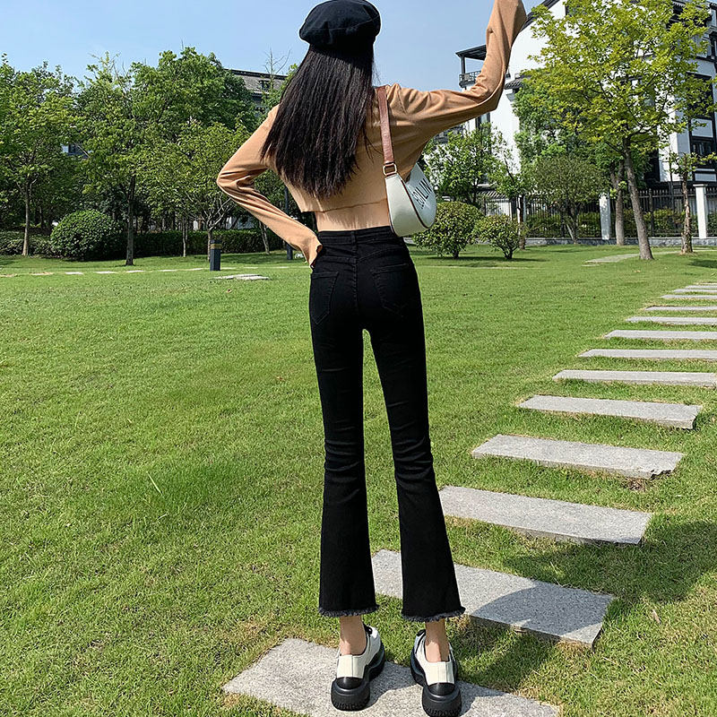 黑色微喇叭裤小个子八分九分长裤