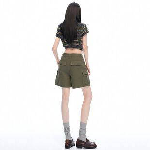 军绿色工装短裤女夏季2026新款夏天薄款外穿宽松小个子中长款热裤