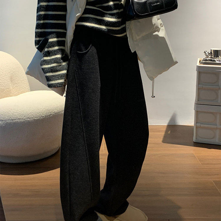 大码加绒加厚保暖阔腿裤高腰显瘦