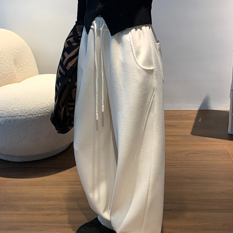 加绒加厚保暖阔腿裤子女秋冬卫裤