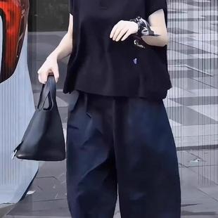 顯瘦小個子直筒運動褲 大碼 薄款 女夏季 胖mm冰絲速干防曬七分闊腿褲