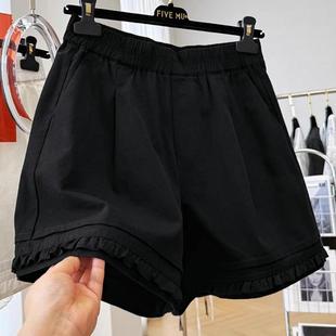 胖mm木耳边A字阔腿短裤 薄款 大码 子女夏季 宽松显瘦休闲热裤 运动裤