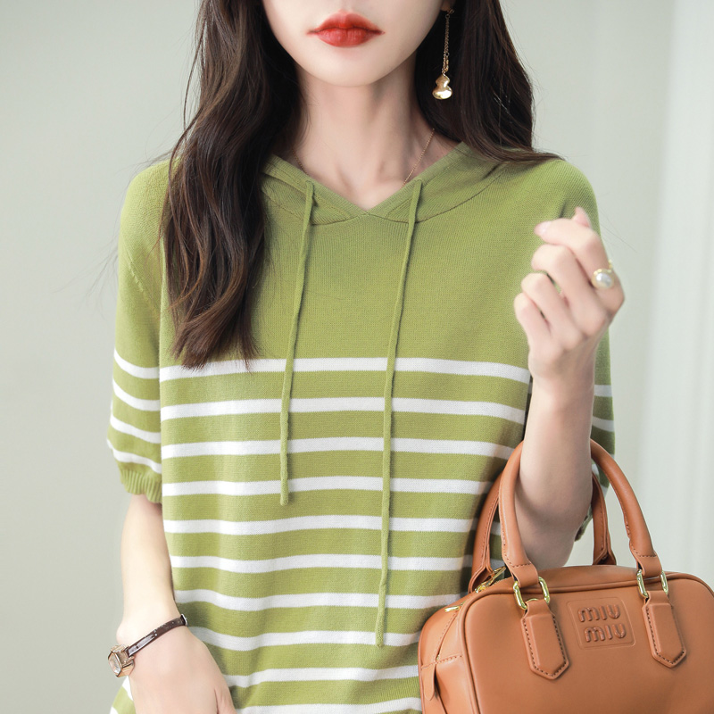 春夏新款短袖t恤女连帽针