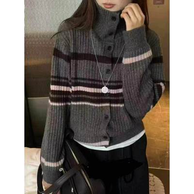 100%纯羊毛衫高领女开衣