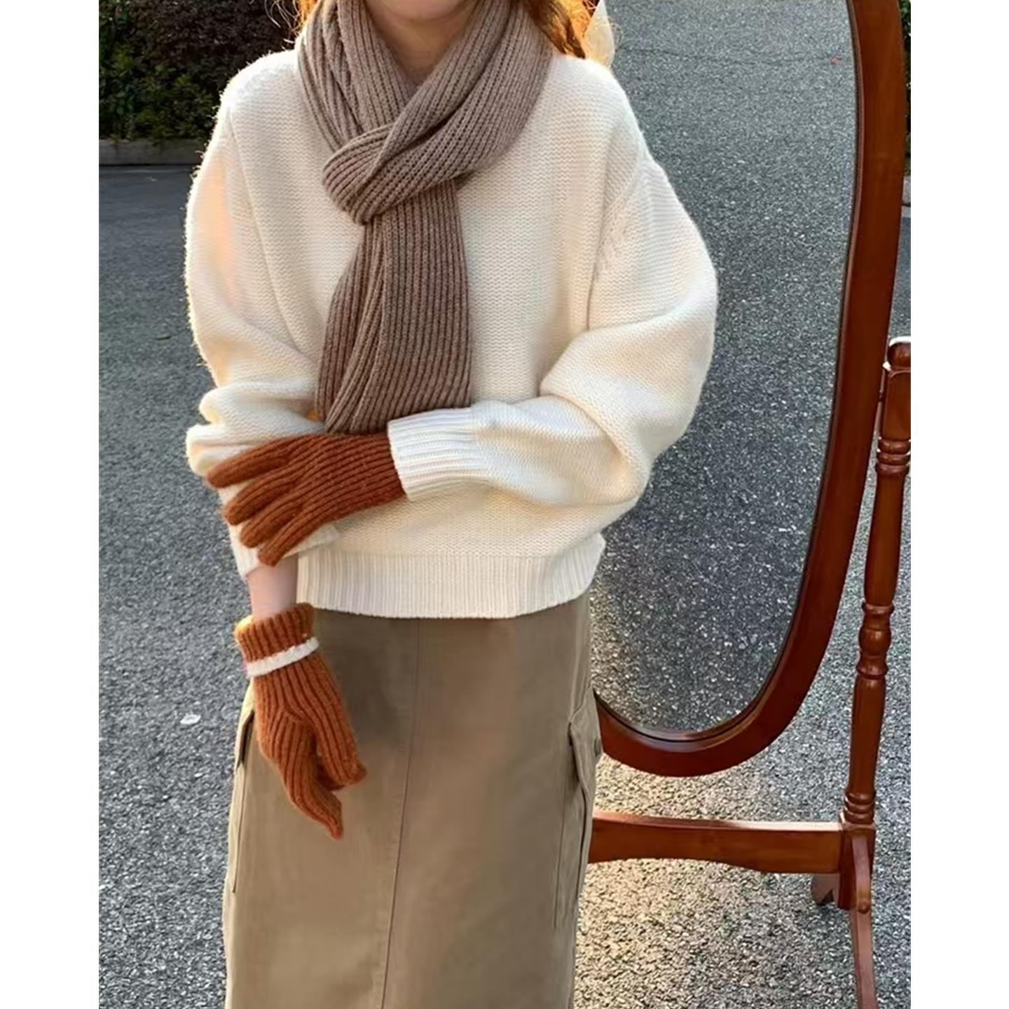 欧货简约宽松圆领羊绒针