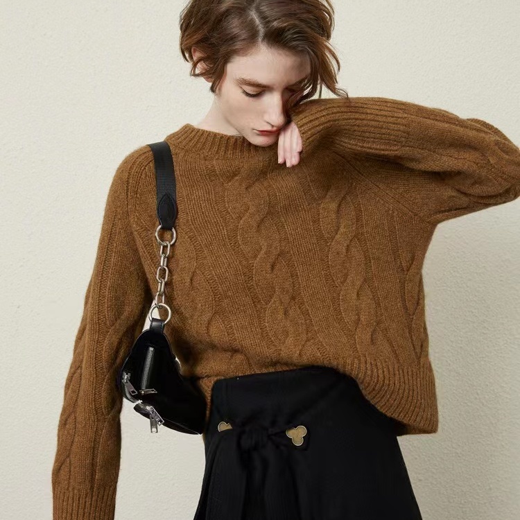 秋冬100%纯羊毛衫女圆领