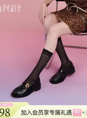 真美诗春季新款复古牛皮T字带玛丽珍乐福鞋小皮鞋女YQB87CA4