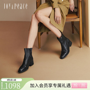 牛皮优雅气质瘦瘦靴粗跟时装 靴短靴女R65B9DZ5 新款 真美诗冬季