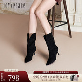 细腻羊皮气质翻领高跟堆堆靴时装 真美诗冬季 新款 靴女36652DS4