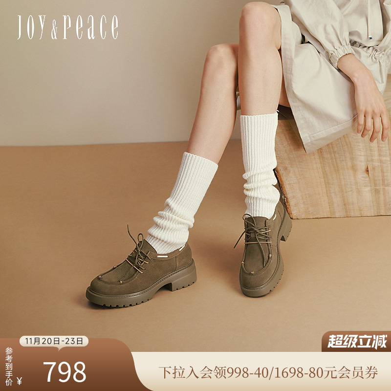 真美诗牛绒英伦风厚底袋鼠鞋