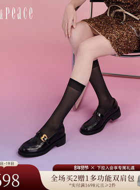 真美诗春季新款复古牛皮T字带玛丽珍乐福鞋小皮鞋女YQB87CA4