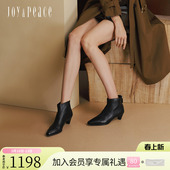 靴短靴女 羊皮通勤小方头瘦瘦靴时装 董洁同款 真美诗初雪冬新款