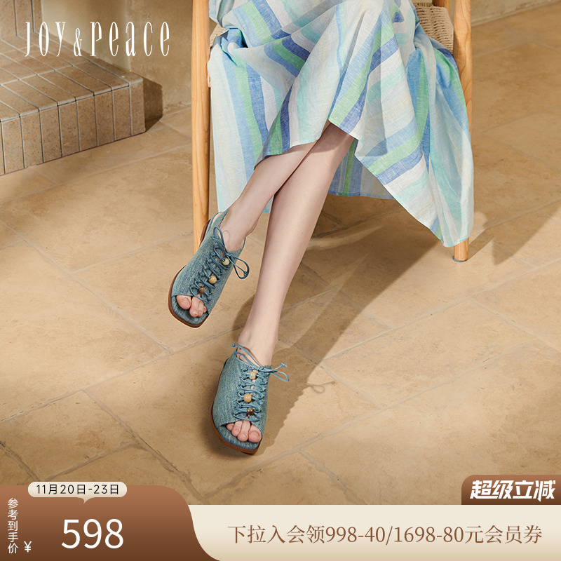 真美诗复古蝴蝶结鱼嘴罗马凉鞋