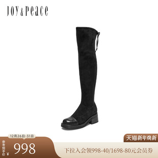 真美诗冬新柔软舒适弹力绒布粗跟瘦瘦靴过膝长靴女51B12DC4