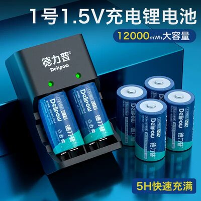 德力普1号D型充电电池1.5v大容量充电器套装燃气灶热水器锂电池