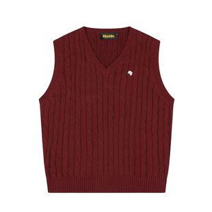 美式 针织马甲毛衣男女宽松圣诞节红色叠穿外套 复古慵懒风V领无袖