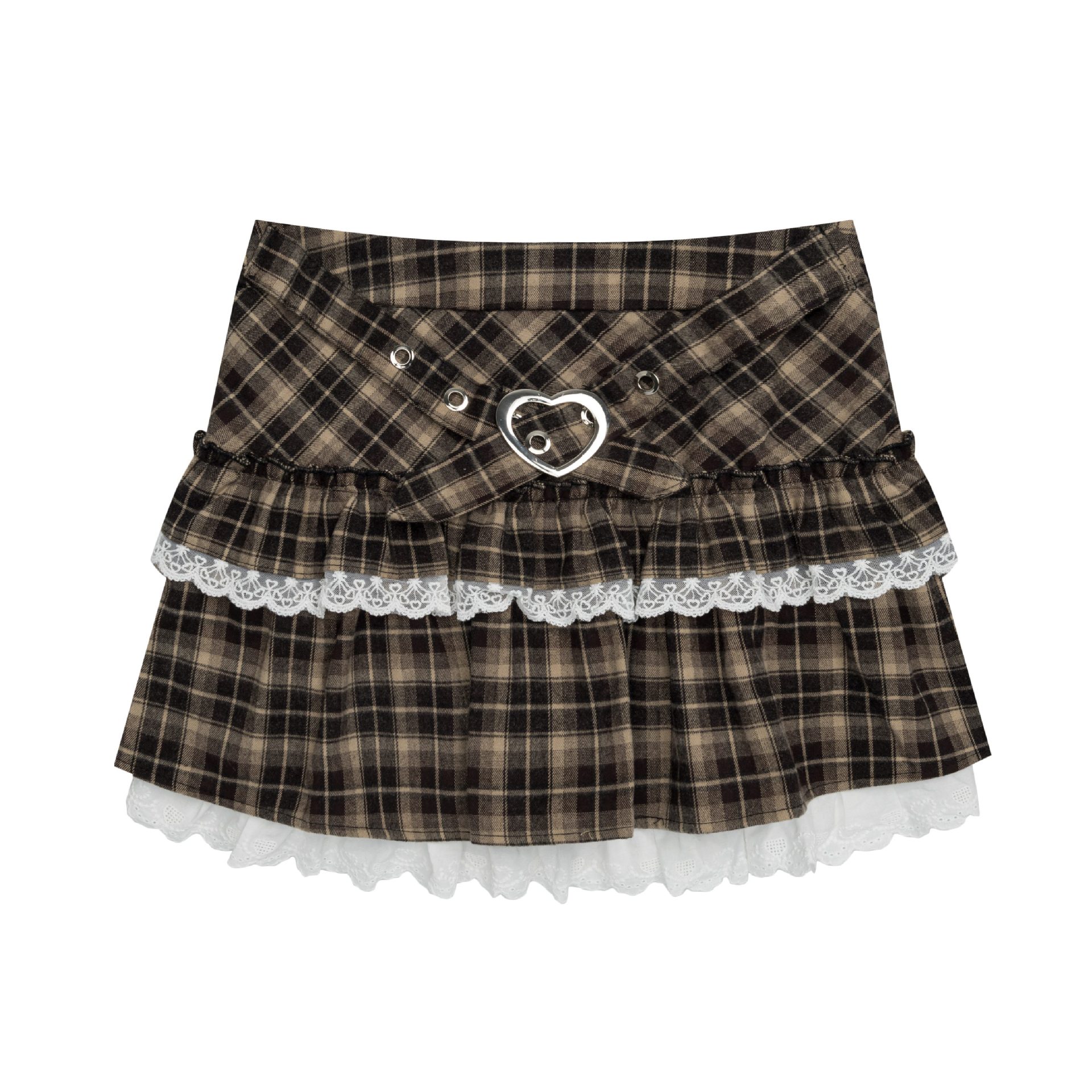 【蚀月镜】y2k千禧辣妹格纹半身裙女A字蛋糕裙蕾丝拼接短裙子显瘦