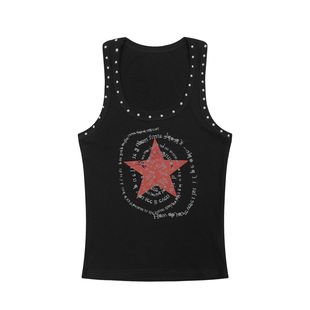 欧美式 星星印花铆钉镶边工字背心女朋克y2k千禧古早轻亚文化上衣