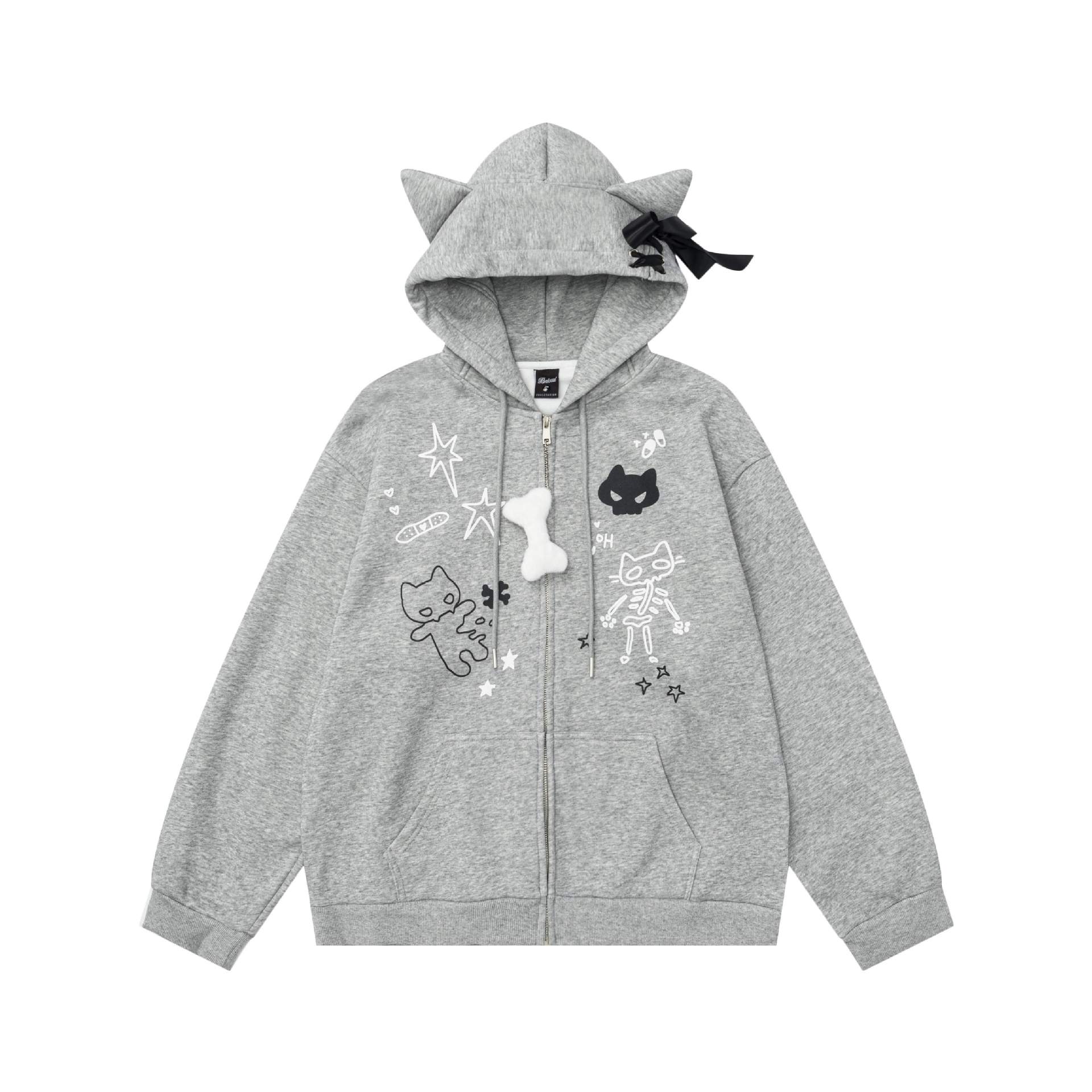 【蚀月镜】y2k轻亚比卡通骷髅恶魔印花开衫卫衣女连帽拉链外套ins