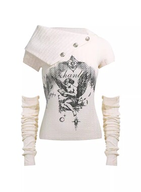 y2k千禧辣妹古早轻亚比文化废土风上衣可拆卸袖套修身长袖T恤哥特