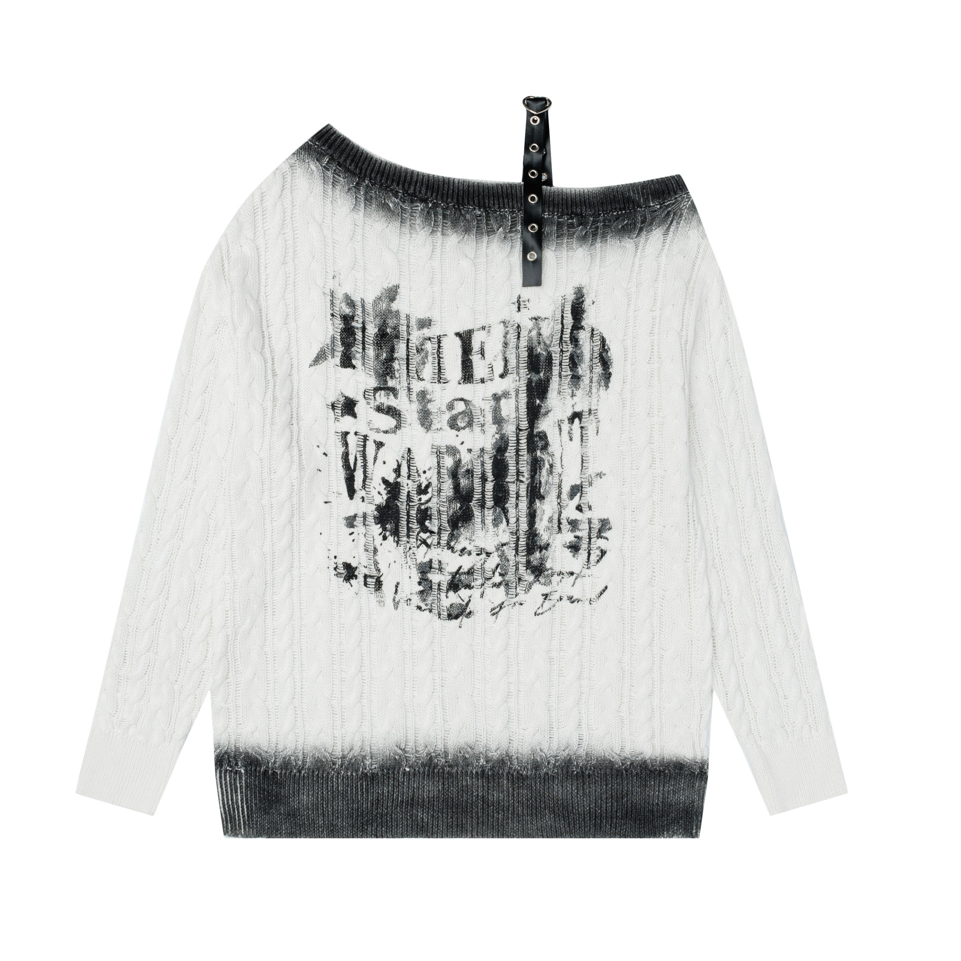 【蚀月镜】y2k轻亚比上衣斜肩字母涂鸦麻花针织衫女秋冬宽松毛衣