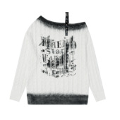 y2k轻亚比上衣斜肩字母涂鸦麻花针织衫 蚀月镜 女秋冬宽松毛衣